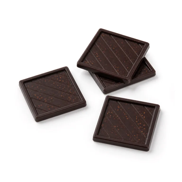 Dark Chocolate Square with Salted Pearls unwrapped